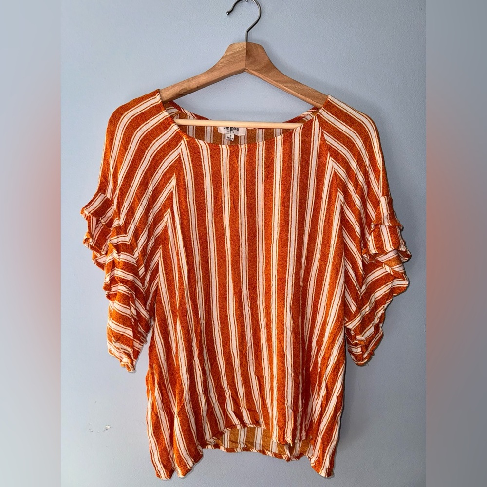 Umgee Orange Stripe Flutter Top.